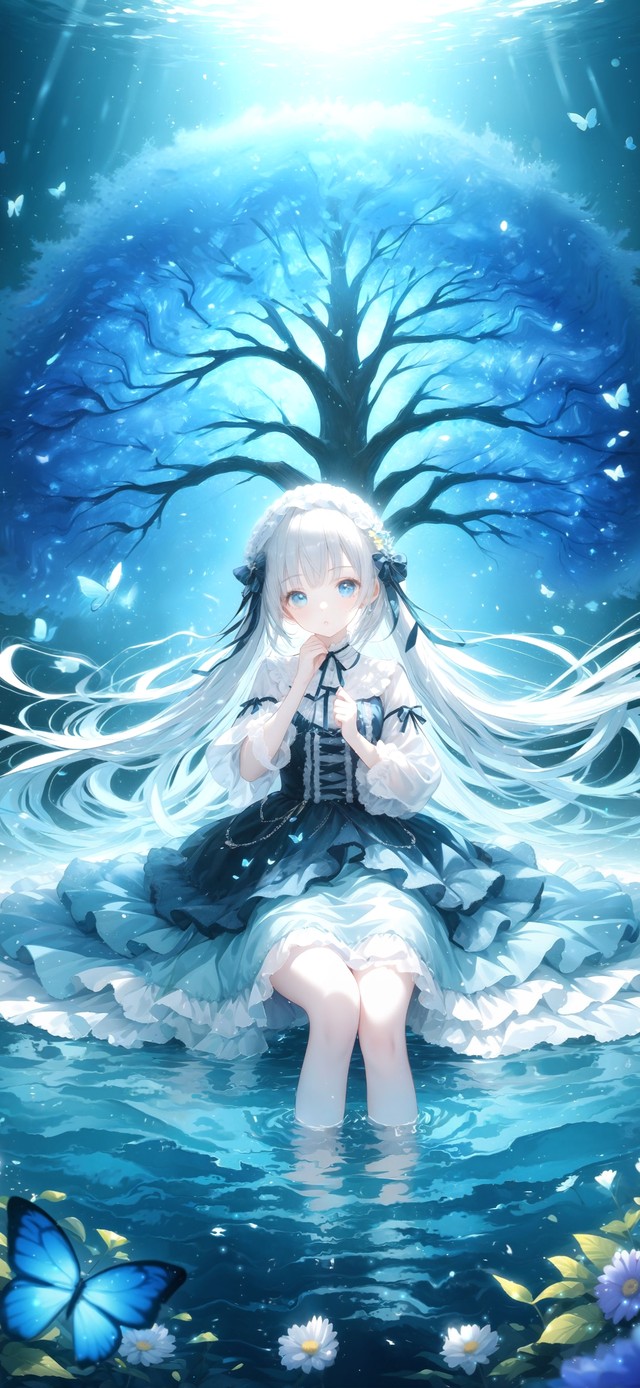 可爱星空湖畔少女