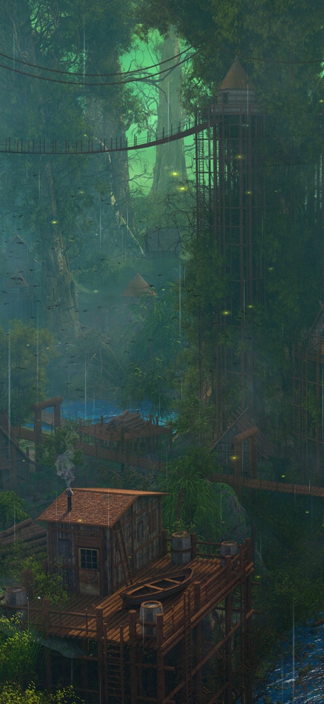 4k 治愈护眼雨天森林小镇
