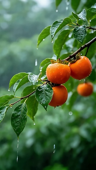 雨中柿子
