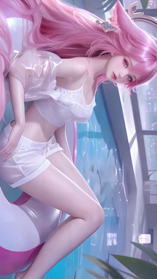泳池粉色少女八重神子