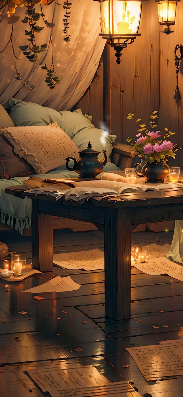 夜晚温馨的小屋一角