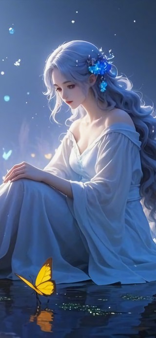 花漾壁纸|月夜花海里的少女