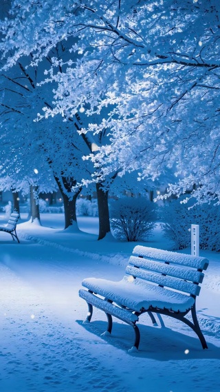 护眼冬夜飘雪小路