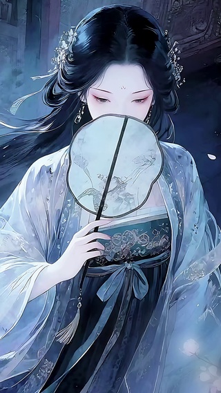 水墨古风执扇少女