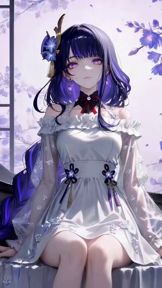 幽窗紫发美少女