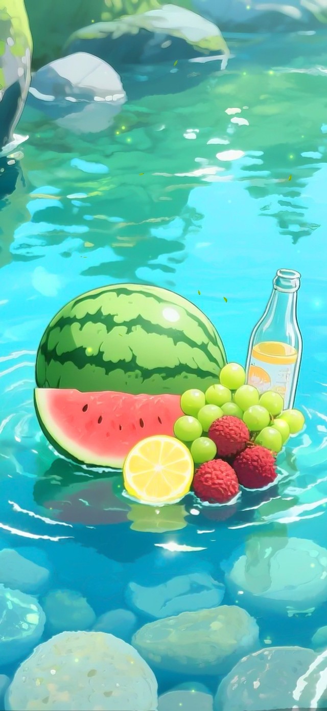 清新溪流西瓜