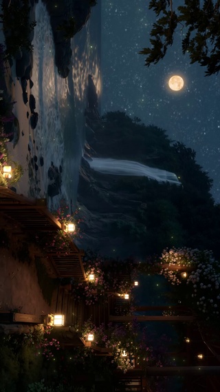 唯美繁星瀑布夜