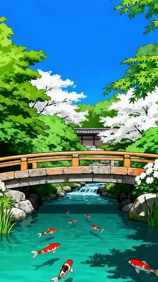 护眼白云树木河流