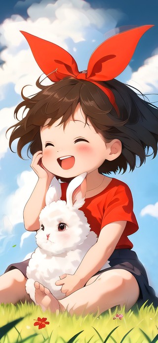 4k草地小女孩