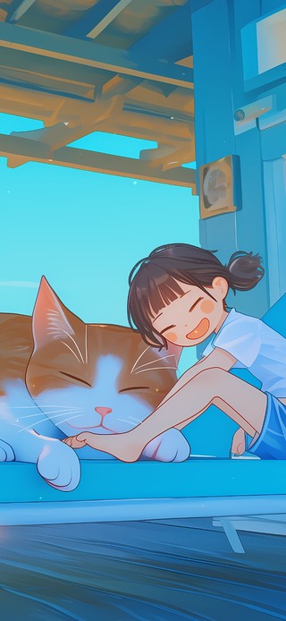 和猫咪一起乘凉