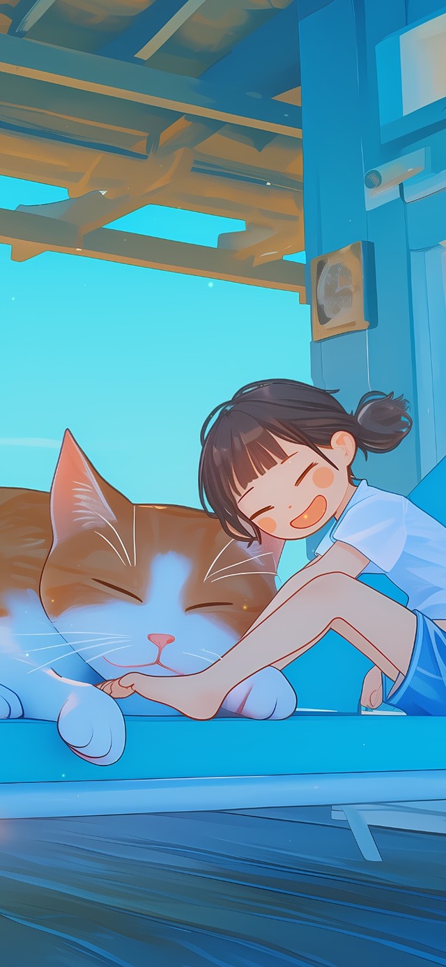 和猫咪一起乘凉