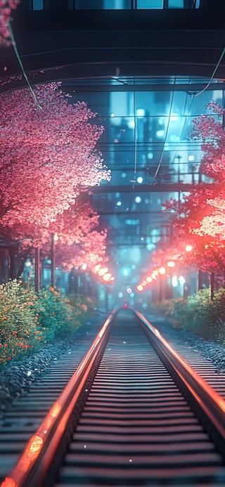 穿过唯美樱花铁路