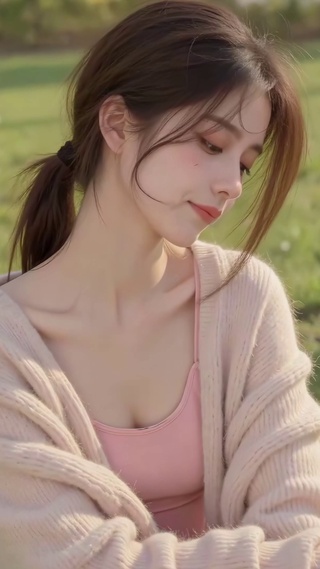 温柔草坪少女
