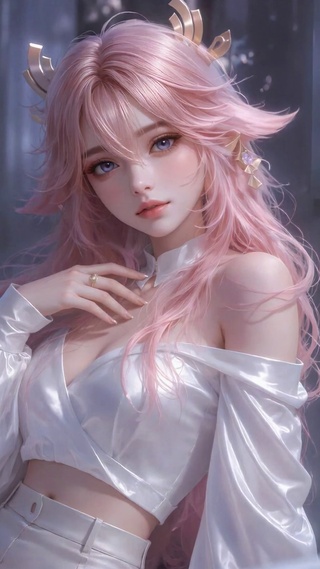 梦幻粉发美少女月下百合