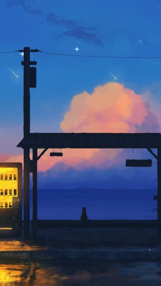 日系海边夜晚风景