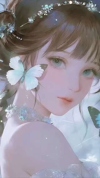 蝴蝶萦绕的辫子少女