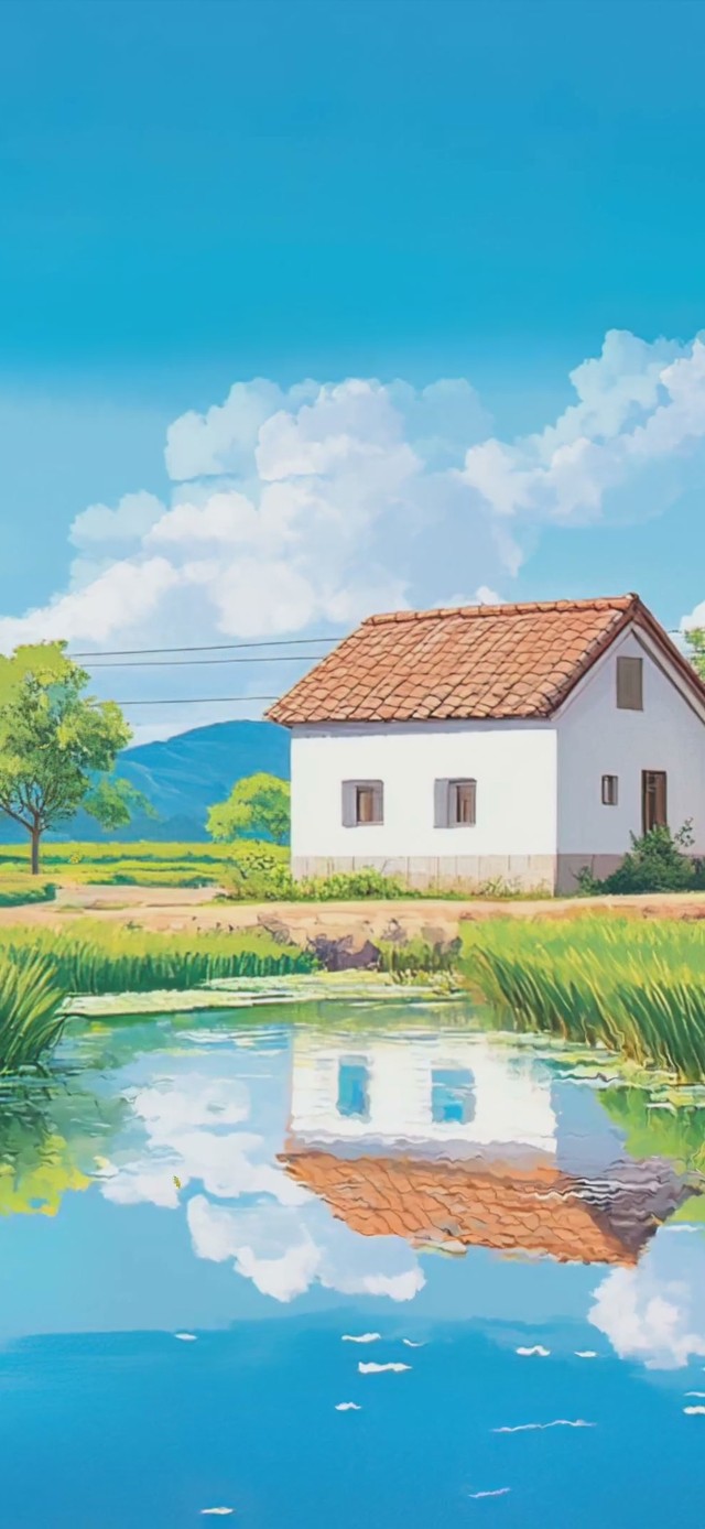 蓝天白云树木河流