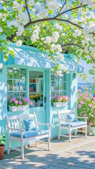 春日海边的蒂芙尼蓝小屋