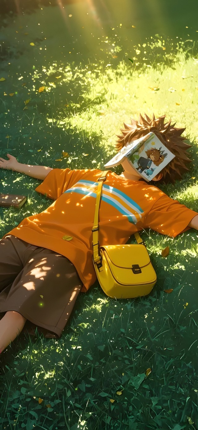 阳光草地看书躺平的少年~