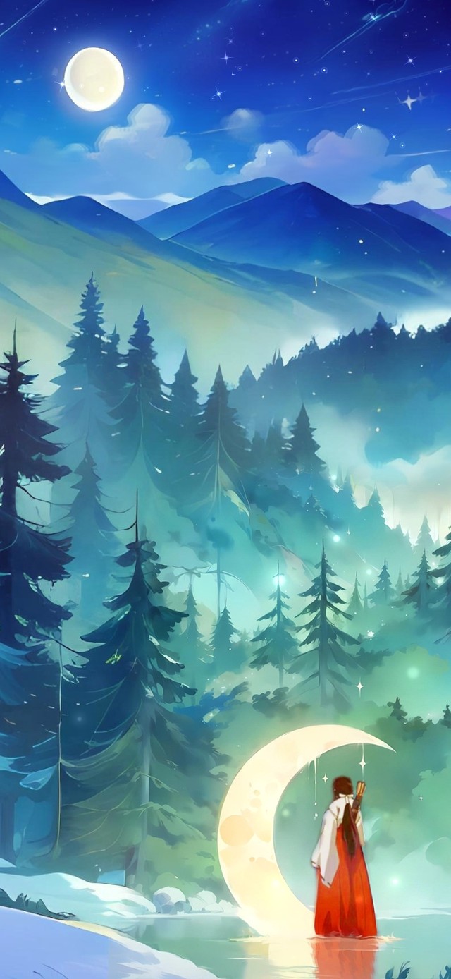 雪夜秘境——桔梗沐月伴星辰