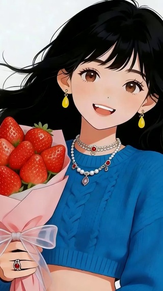 拿着草莓花女孩