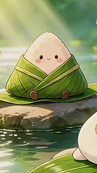 溪流消暑的咸鸭蛋和粽宝宝