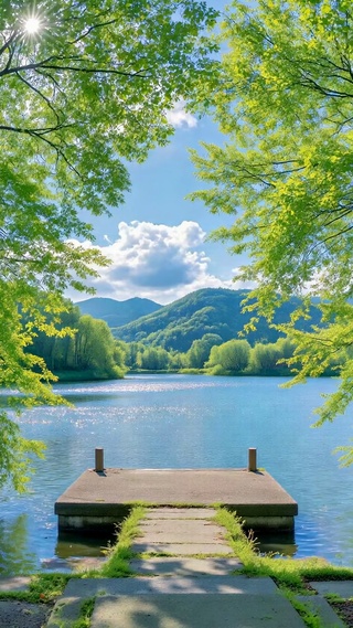 清新绿意湖畔自然风景