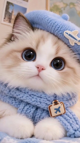 针织帽布偶猫与蜜袋鼯