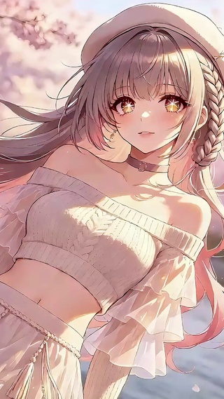 樱花树下的粉发少女