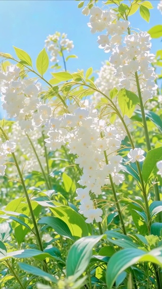 蓝天护眼白色小花田