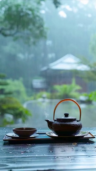 庭院雨景