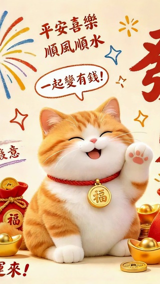 招财猫咪恭喜发财好运壁纸