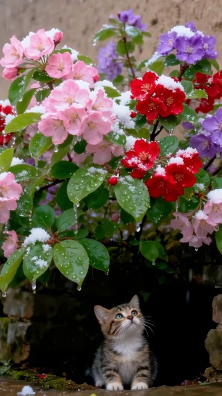 雪中花影小猫