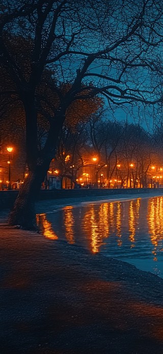 静谧都市湖畔夜景