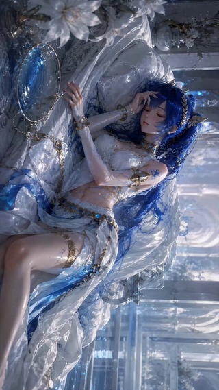 梦幻蓝发安睡美少女