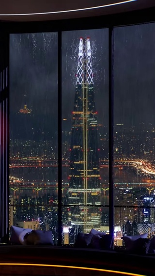 首尔城市雨夜公寓