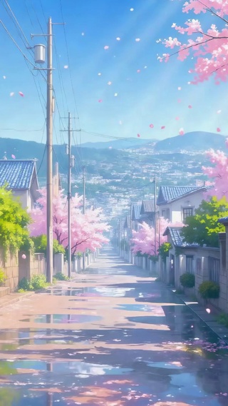 春日樱花日式小巷