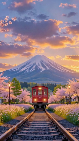 樱花富士山春日浪漫小火车