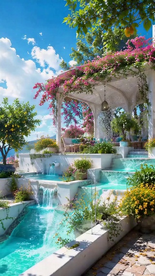 清新治愈临海花园风景