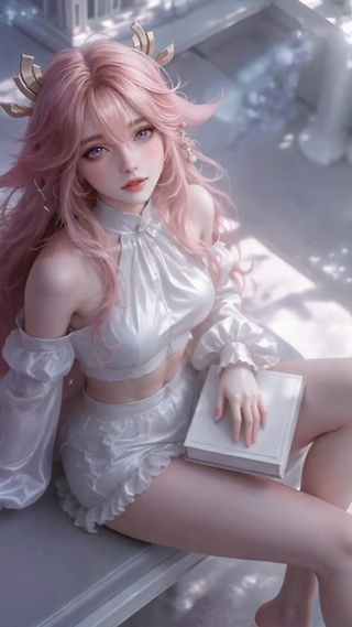 紫藤花下粉发温柔美少女