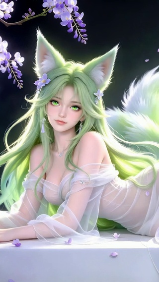 紫藤绿发九尾狐美女