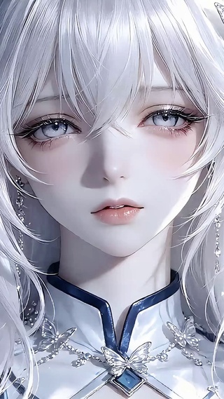 唯美星瞳白发少女