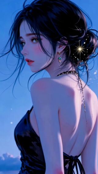 黑裙少女的侧影