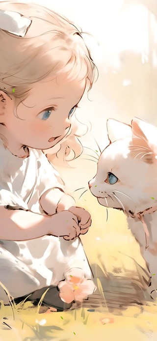 小女孩和猫咪的邂逅