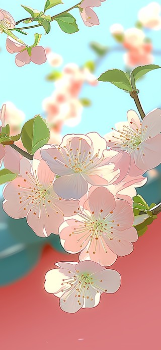 桃花红墙