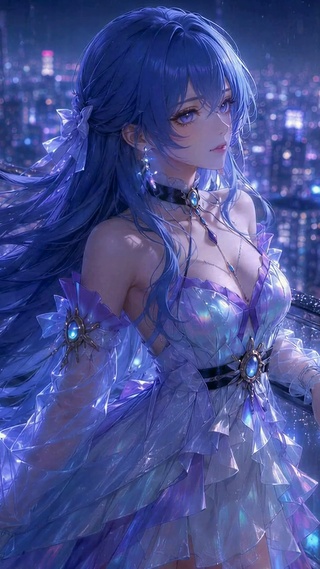 赛博都市雨夜蓝发美少女