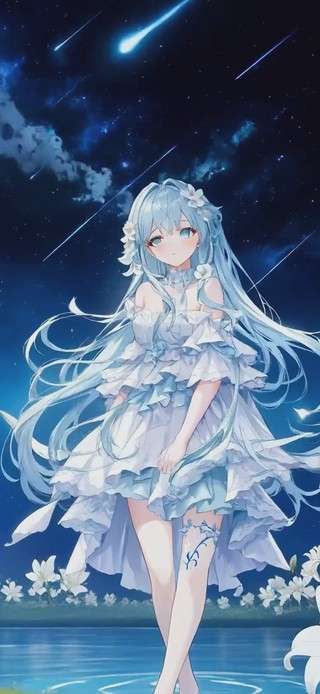 夜穹花海银发少女