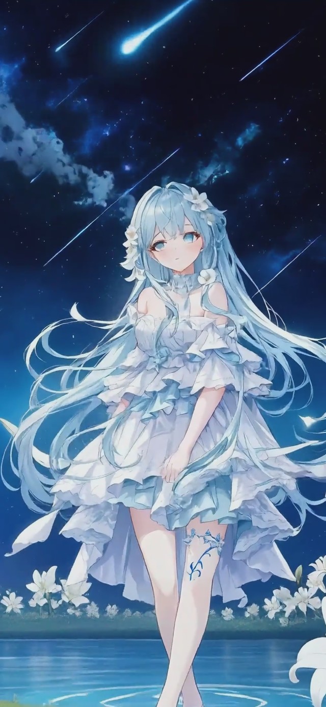夜穹花海银发少女