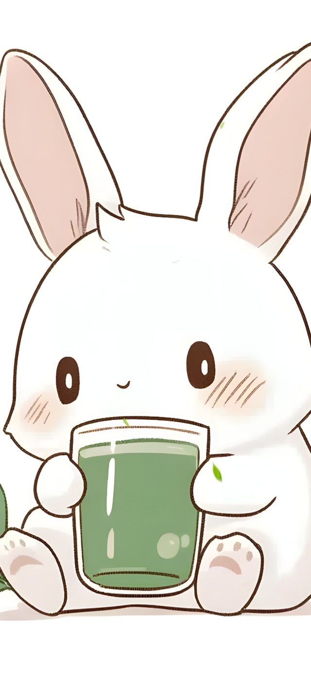可爱兔兔喝绿茶