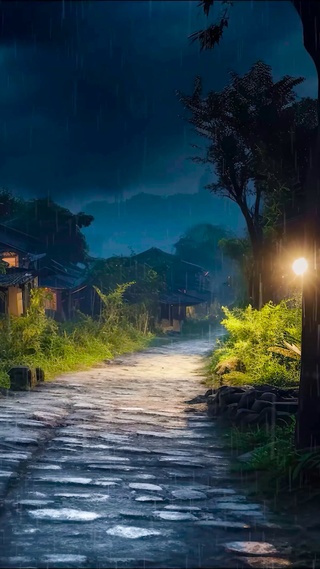 夜晚雨天乡村小路